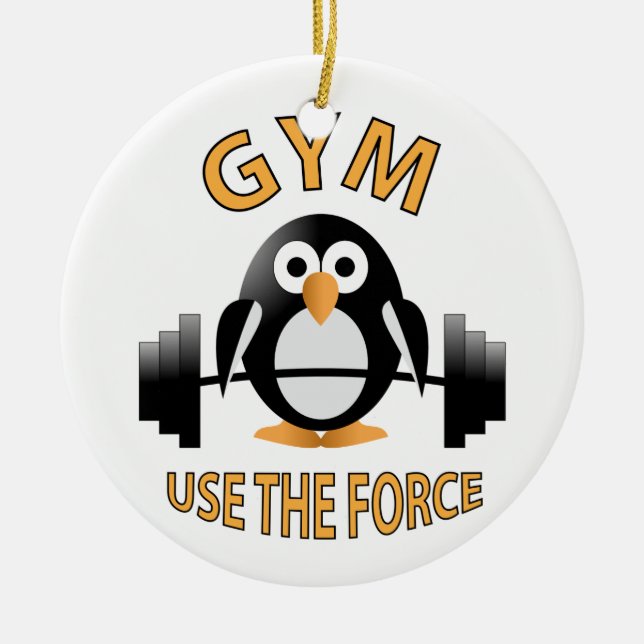Penguin med en barbell julgransprydnad keramik (Framsidan)
