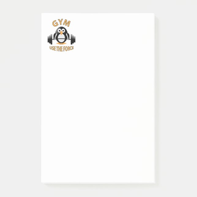 Penguin med en barbell post-it block (Framsida)