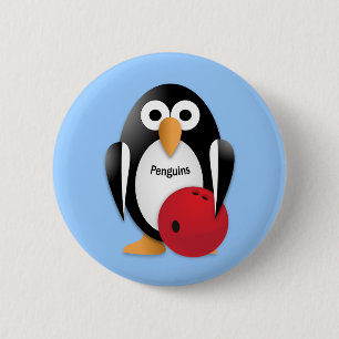 Penguin med en bowlingskål knapp