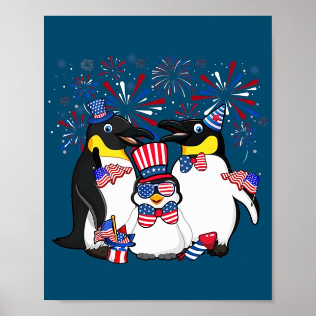 Penguin med Fireworks-solglasögon Hat Merica 4:e Poster (Framsidan)