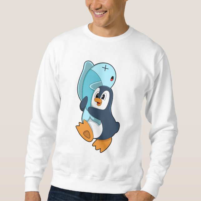 Penguin med fisk lång ärmad tröja (Framsida)