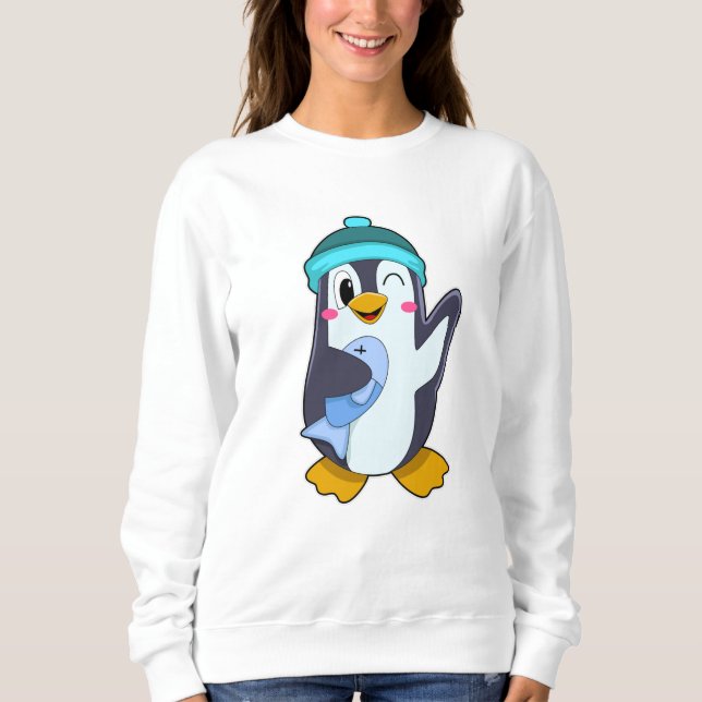Penguin med fisk och fett t shirt (Framsida)