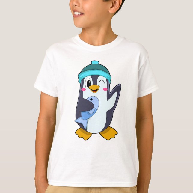 Penguin med fisk och fett t shirt (Framsida)