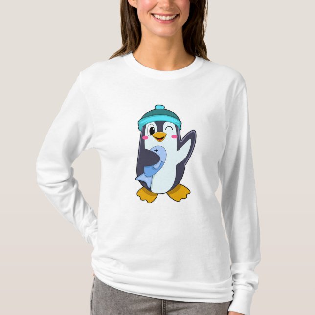 Penguin med fisk och fett t shirt (Framsida)