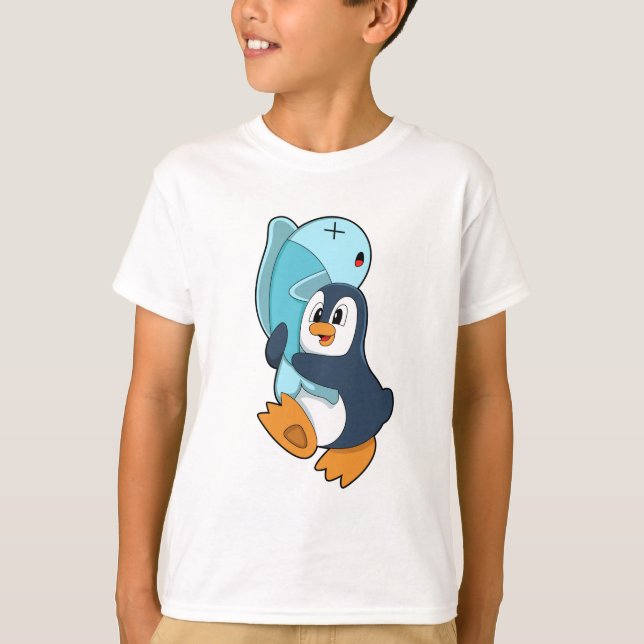 Penguin med fisk t shirt (Framsida)