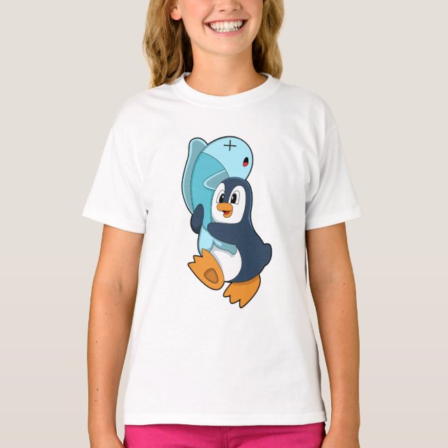 Penguin med fisk t shirt (Framsida)