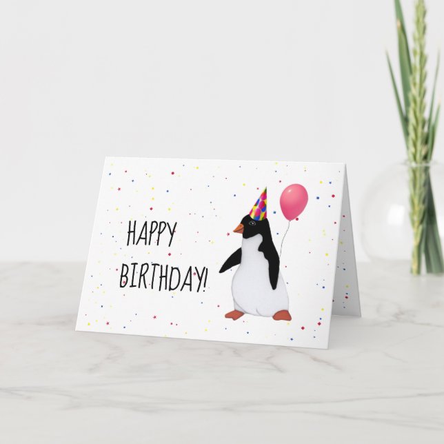 Penguin med födelsekort av ballong kort (Framsida)