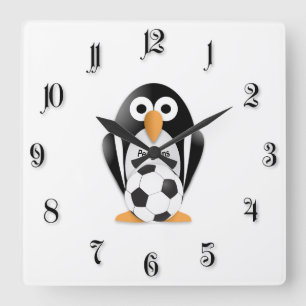 Penguin med fotboll fyrkantig klocka