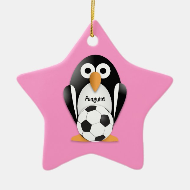 Penguin med fotboll julgransprydnad keramik (Framsidan)