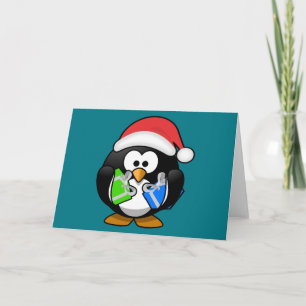 Penguin med gåvor helgkort