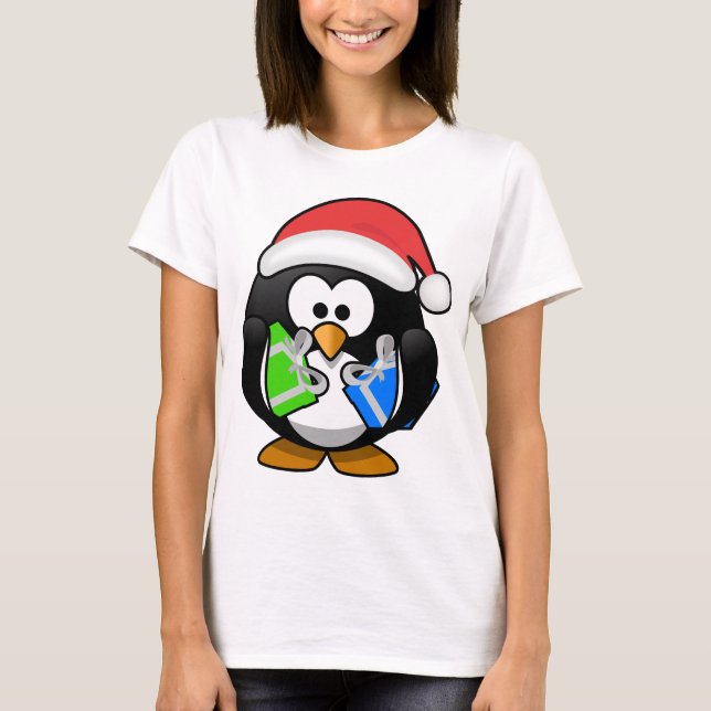 Penguin med gåvor t shirt (Framsida)