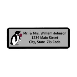 Penguin med glas Vin Returadress Etikett