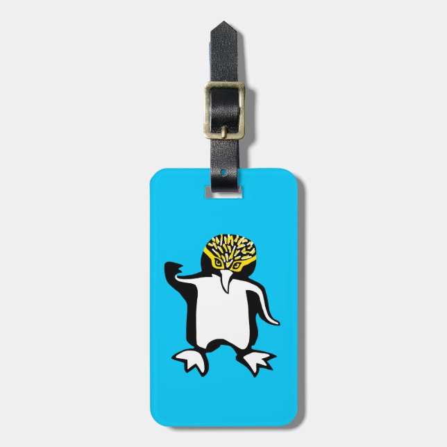 PENGUIN med gult - utrotningshotat djur - blått Bagagebricka (Vertikal Framsida)
