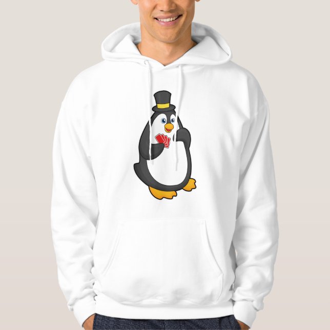 Penguin med Hat på Poker med Poker-kort Hoodie (Framsida)