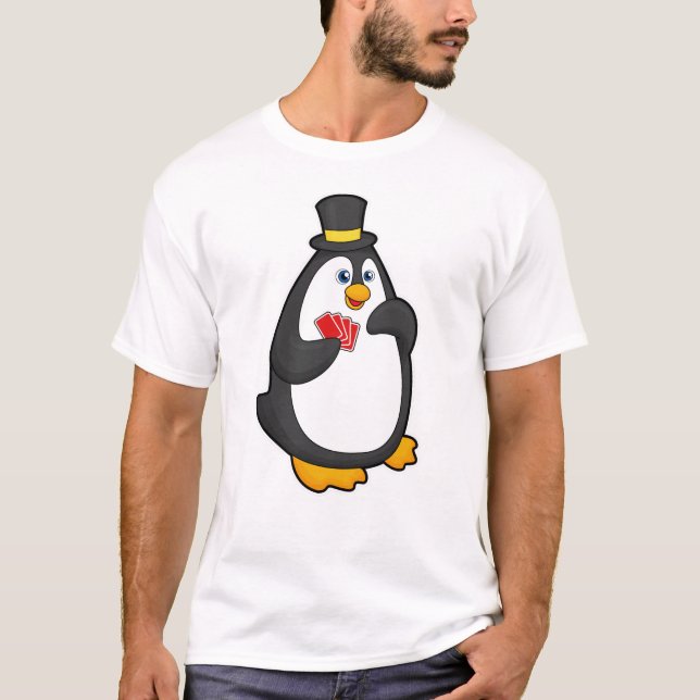 Penguin med Hat på Poker med Poker-kort T Shirt (Framsida)