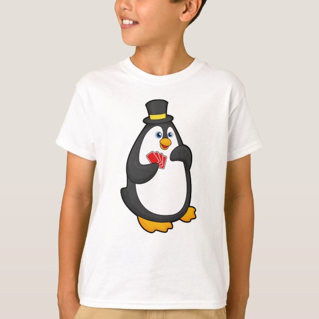 Penguin med Hat på Poker med Poker-kort T Shirt (Framsida)