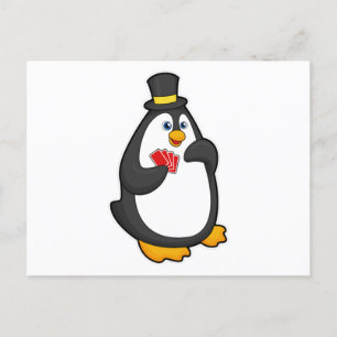 Penguin med Hat på Poker med Poker-kort Vykort