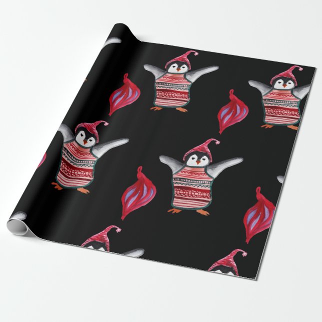 Penguin med Hat Wrapping Papper Presentpapper (Utrullad)