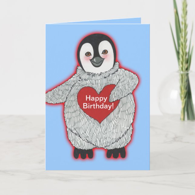 Penguin med Heart Grattis på födelsedagen Kort (Framsida)