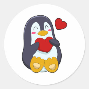 Penguin med hjärta runt klistermärke