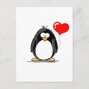 Penguin med hjärtballong vykort