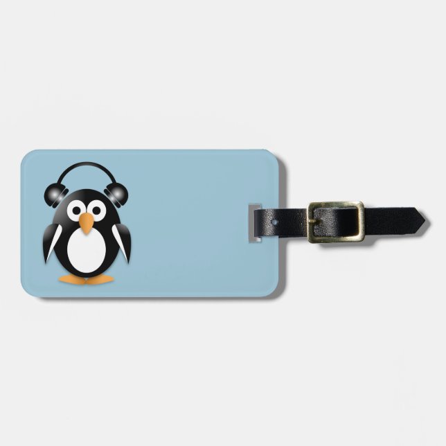 Penguin med hörlurar bagagebricka (Horisontell Framsida)