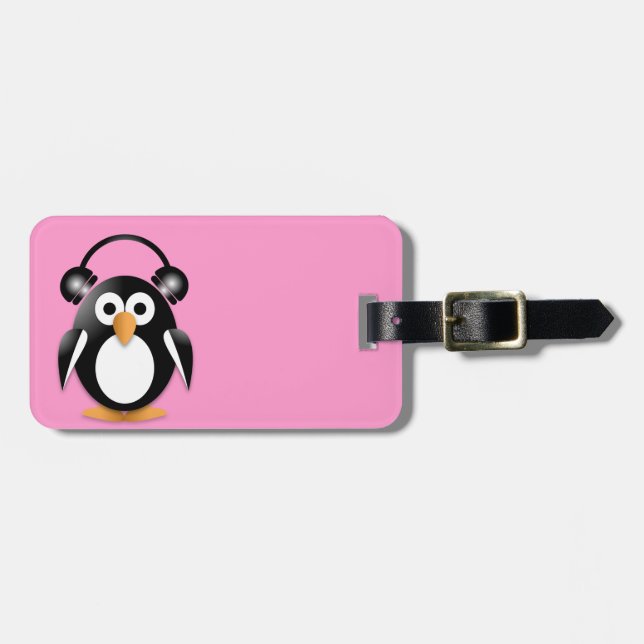 Penguin med hörlurar bagagebricka (Horisontell Framsida)