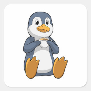 Penguin med kaffe Kopp Fyrkantigt Klistermärke