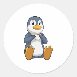 Penguin med kaffe Kopp Runt Klistermärke