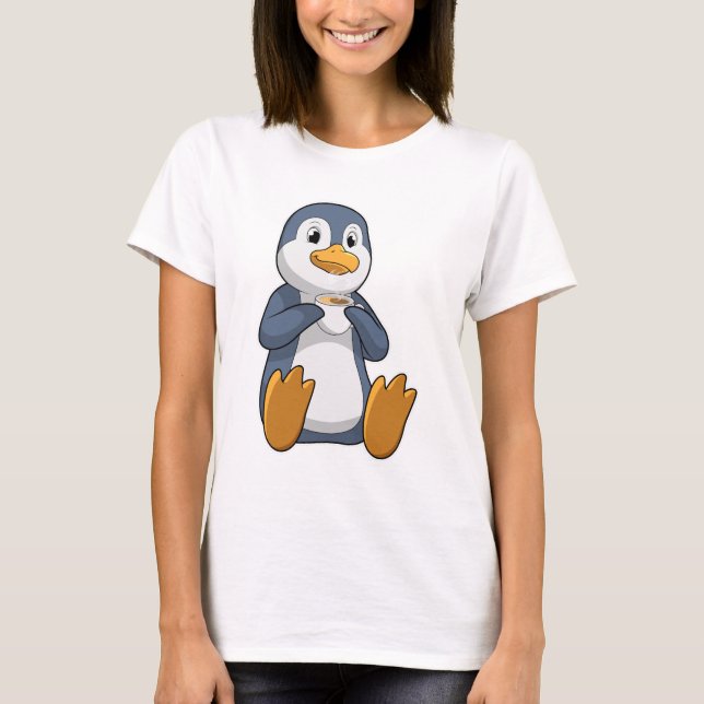 Penguin med kaffe Kopp T Shirt (Framsida)