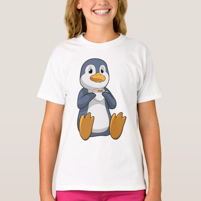 Penguin med kaffe Kopp T Shirt (Framsida)