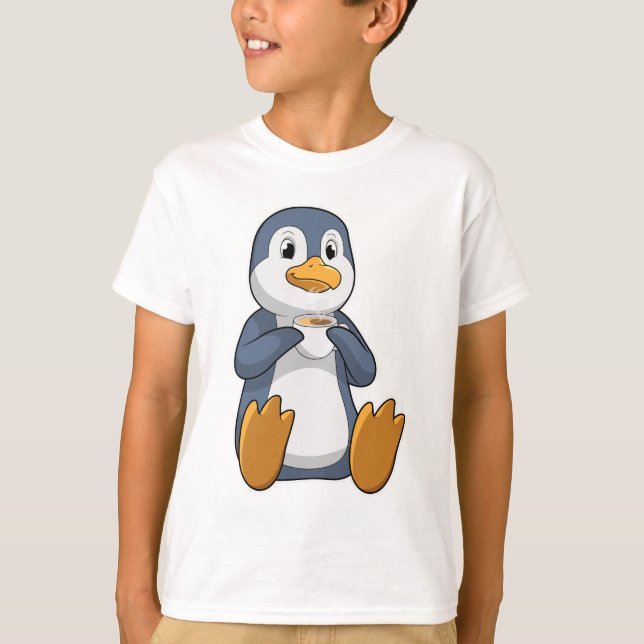 Penguin med kaffe Kopp T Shirt (Framsida)