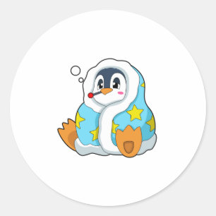 Penguin med klinisk termometer runt klistermärke