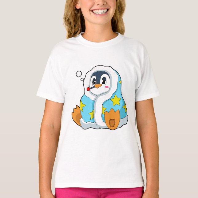 Penguin med klinisk termometer t shirt (Framsida)