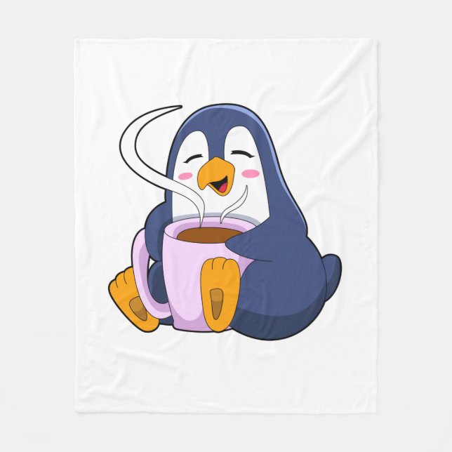 Penguin med Kopp i kaffe Fleecefilt (Framsidan)