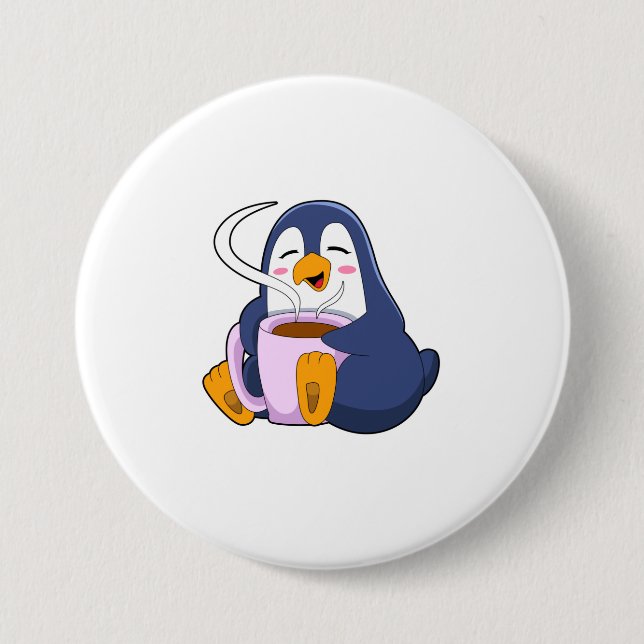 Penguin med Kopp i kaffe Knapp (Framsida)