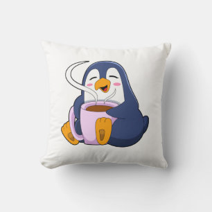 Penguin med Kopp i kaffe Kudde