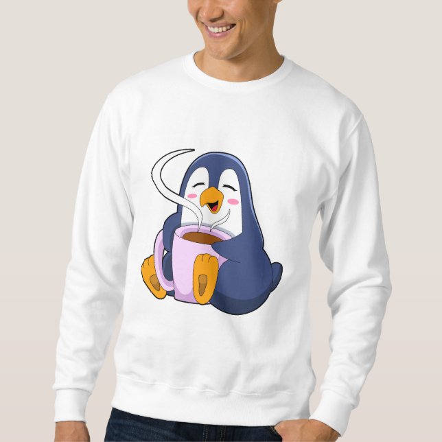 Penguin med Kopp i kaffe Lång Ärmad Tröja (Framsida)