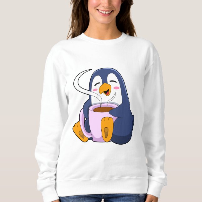 Penguin med Kopp i kaffe T Shirt (Framsida)