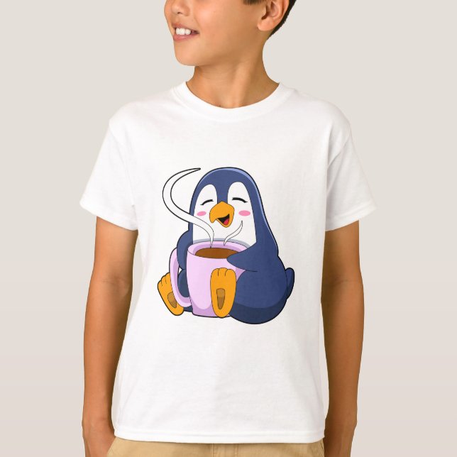 Penguin med Kopp i kaffe T Shirt (Framsida)