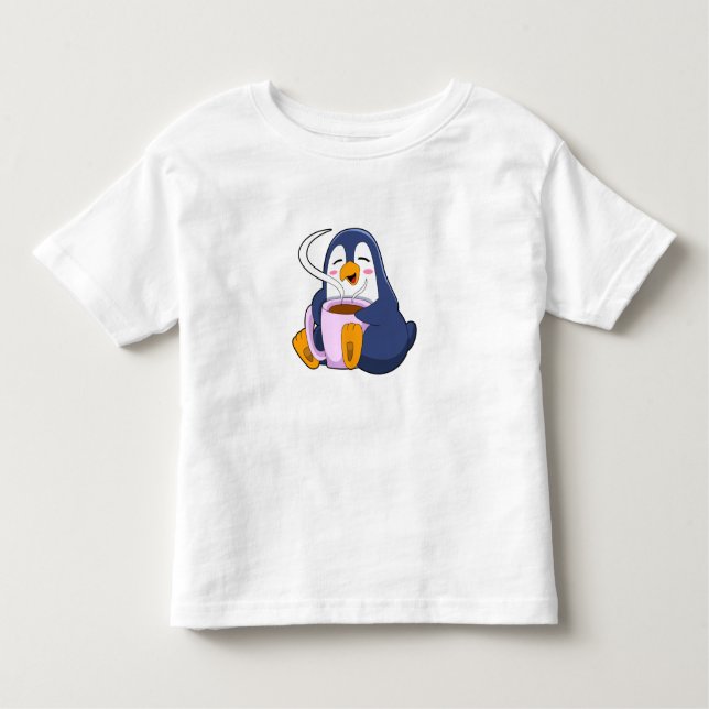 Penguin med Kopp i kaffe T Shirt (Framsida)