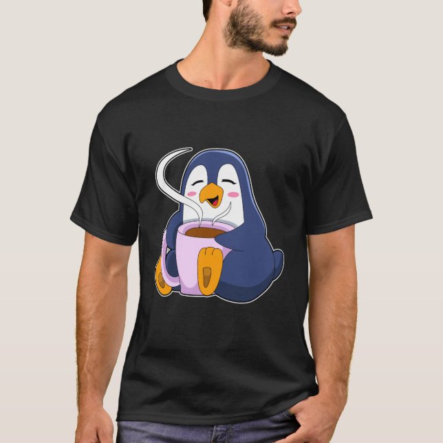 Penguin med Kopp i kaffe T Shirt (Framsida)