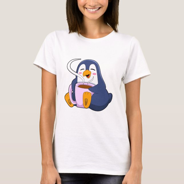Penguin med Kopp i kaffe T Shirt (Framsida)