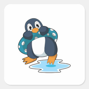 Penguin med livboj fyrkantigt klistermärke