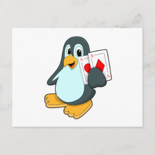 Penguin med Poker-kort Vykort
