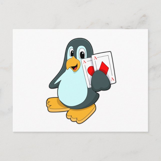 Penguin med Poker-kort Vykort (Framsida)