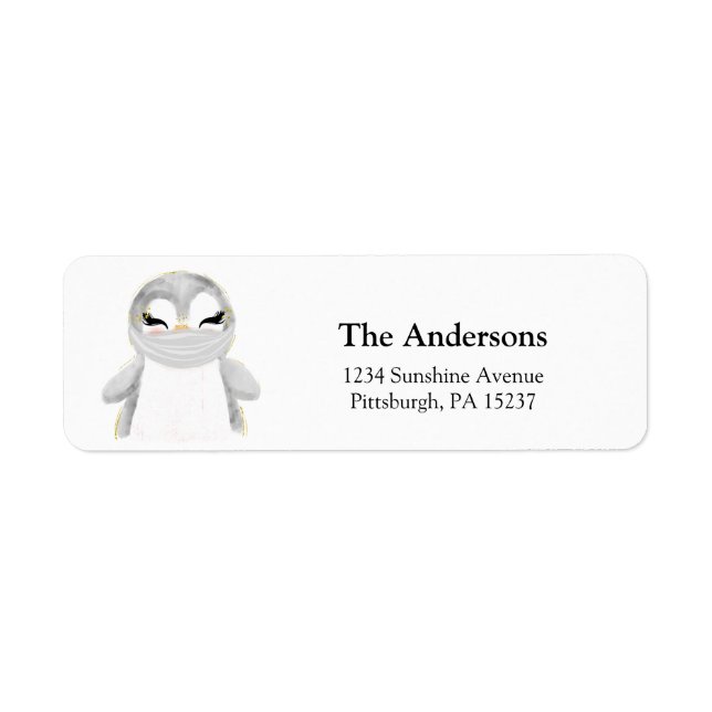 Penguin med Returadressen Mask Returadress Etikett (Framsidan)
