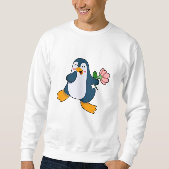 Penguin med rosa Flower Lång Ärmad Tröja (Framsida)