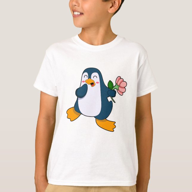 Penguin med rosa Flower T Shirt (Framsida)