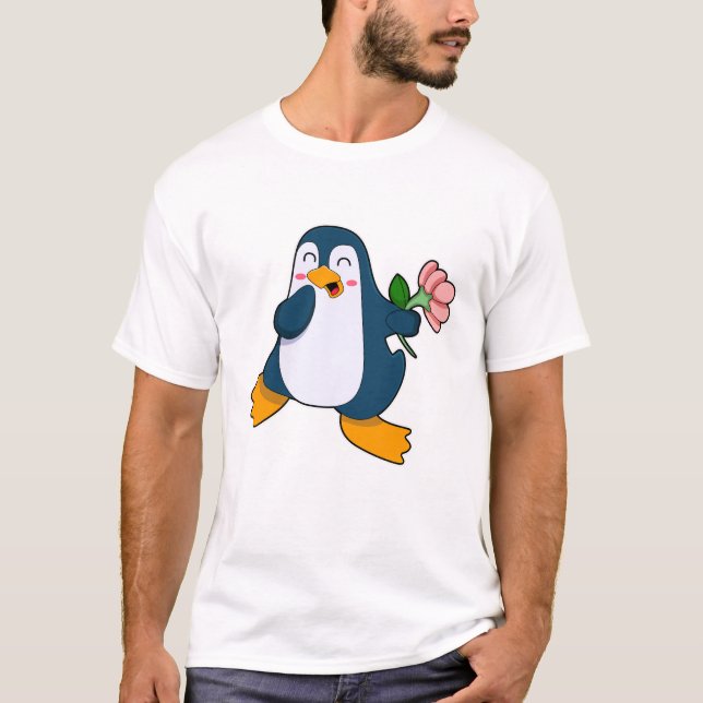 Penguin med rosa Flower T Shirt (Framsida)